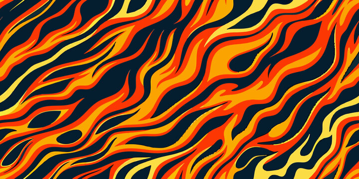 Abstract flames in vibrant orange yellow and black tones create a dynamic pattern