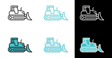 Crawler bulldozer icon for heavy equipment and site work in line and fill style © FreemiumStock