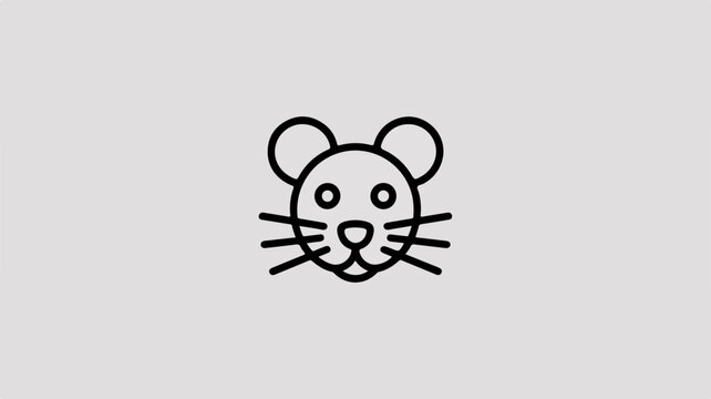 Simple line art mouse face icon minimalistic design black lines on gray background cute expression