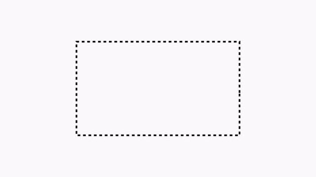 A simple and clean dashed rectangle frame. Dotted line rectangle frame animation on transparent background. selection box outline, border frame dotted line animation on isolated screen.4k animation.