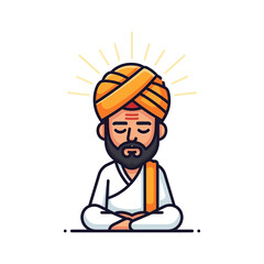Obraz premium Meditating Indian man in turban, peaceful spiritual guru, yoga, zen, enlightenment, wisdom