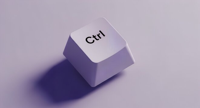 A single, clean white 'Ctrl' computer keyboard key prominently stands against a minimalist light purple background.