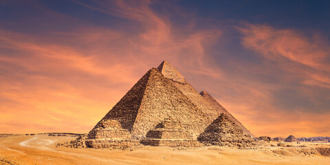 the pyramid of the pyramids of giza at sunset, egypt