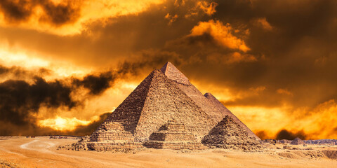 the pyramid of the pyramids of giza at sunset, egypt