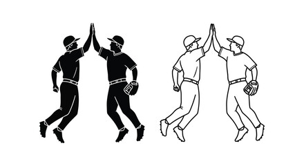 American Baseball players celebrating with a high five a striking black silhouette © Rina