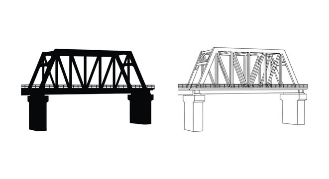 Two renderings of a truss bridge one black and one white a striking silhouette