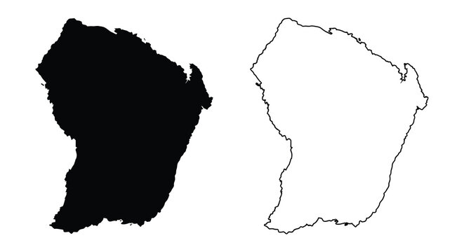 French Guiana map comparison featuring a dark silhouette against a white outline