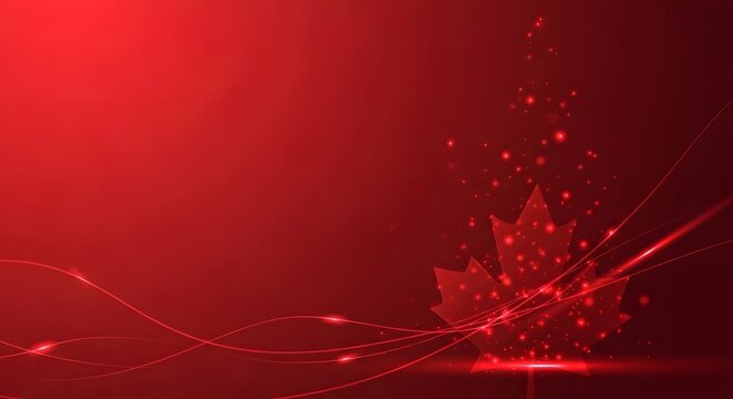 Minimal Canada Day Background with Maple Leaf Light Trails and Copy Space