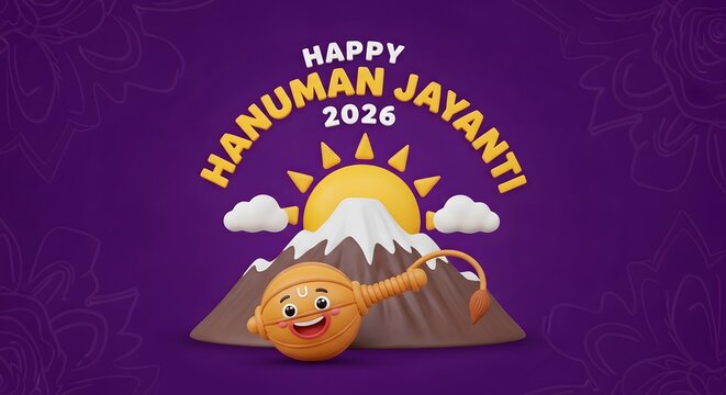 3d illustration of a cute mace character celebrating happy hanuman jayanti