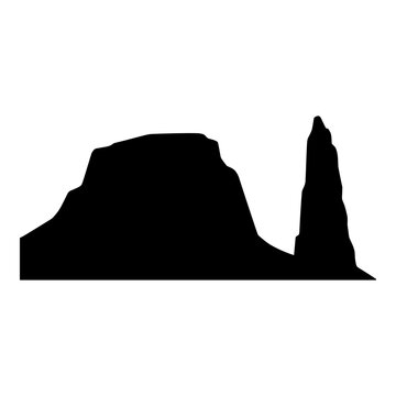 Silhouette of a mountain range with a tall peak and a plateau formation. Vector, illustration