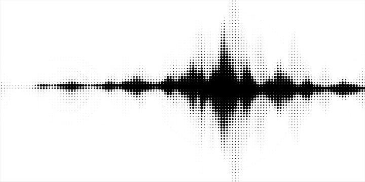 Abstract halftone sound wave visualization isolated on a clean white background.