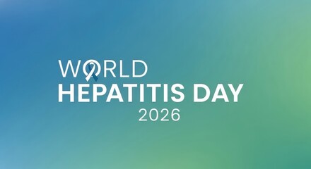 Fototapeta premium World hepatitis day 2026 with blue ribbon symbol on abstract gradient background