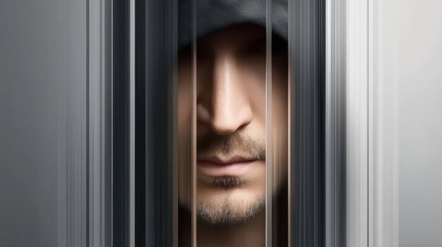 Man behind bars image depicts a man positioned behind bars suggesting confinement or a prison setting