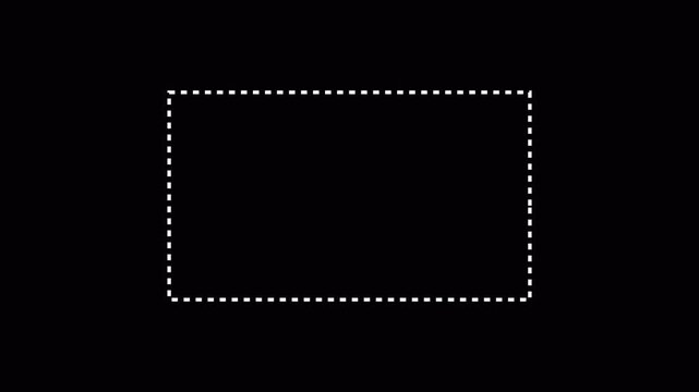 A simple and clean dashed rectangle frame. Dotted line rectangle frame animation on transparent background. selection box outline, border frame dotted line animation on isolated screen.4k animation.