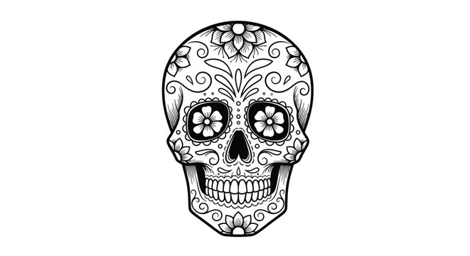 Intricate sugar skull design with floral patterns a striking silhouette
