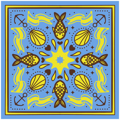 Obraz premium Bandana design illustration vector floral textile retro