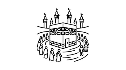 Fototapeta premium Black and White of Kaaba in Mecca During Hajj or Umrah