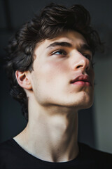 Obraz premium Moody Portrait of Young Man with Soft Light and Serious Expression