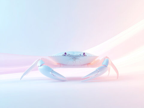 Futuristic minimalistic 3d crab against pastel gradient backdrop