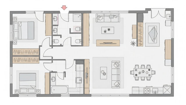 Detailed Architectural Drawing of a Modern Three-Bedroom Apartment Layout