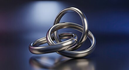 Fototapeta premium A close-up view of interconnected metal rings on a reflective surface