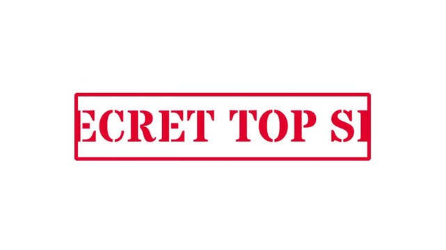 A rectangular red stamp contains the words top secret in a bold serif font enclosed within a thin double border on a plain white rectangular base