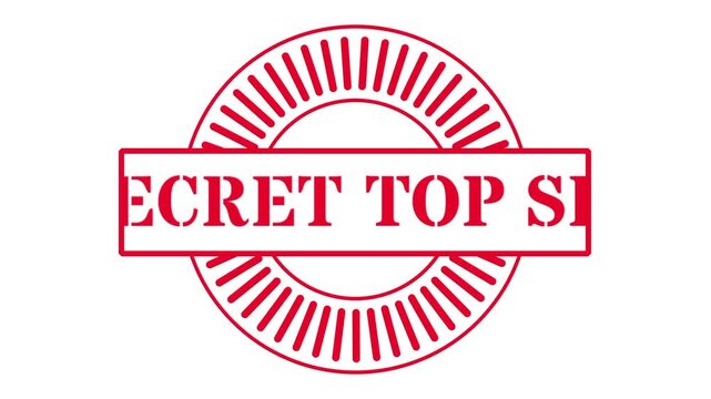 This circular red emblem features the words top secret across the center with a sunburst pattern radiating from the inner ring to the outer edge