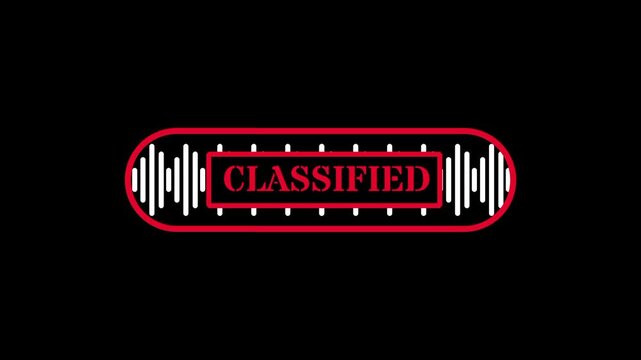 A red pill shaped icon contains the word classified surrounded by vertical white lines that resemble a digital sound wave or an electronic signal