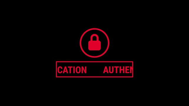 A small red padlock icon is centered above a rectangular red box that contains the word authentication in white letters on a dark black background