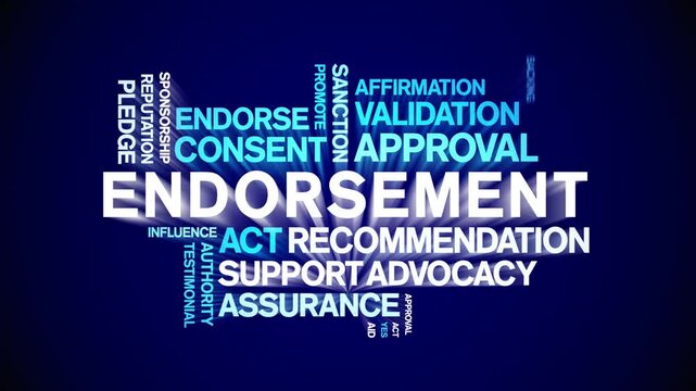 Endorsement animated word cloud-text design animation tag kinetic typography seamless loop.