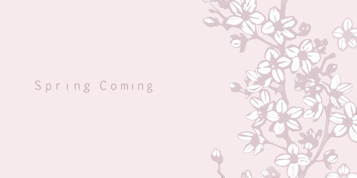 Delicate cherry blossom branches adorn a pale pink background