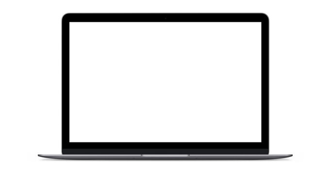 Laptop computer isolated on transparent background with sleek design and black screen
