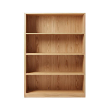 Minimalist wooden bookshelf with four tiers, light oak wood storage cabinet, empty timber shelving unit for home office organization