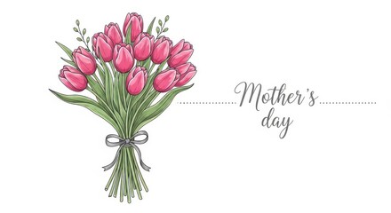 Fototapeta premium Pink tulips bouquet tied with a ribbon on a white background for mothers day