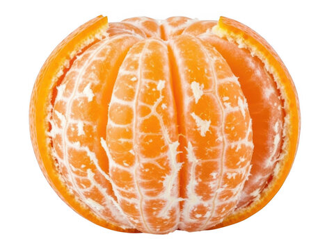 A peeled tangerine or mandarin orange segment isolated on transparent background