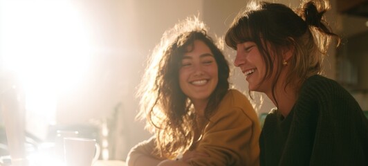 Two Women Sharing a Smile over Coffee