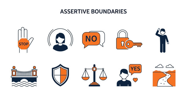 Assertive boundaries icons for personal limits.