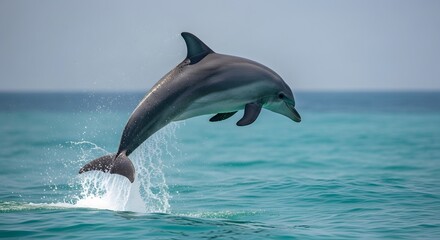 Fototapeta premium Dolphin leaping out of ocean water with splash