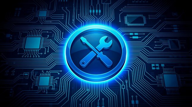 Cutting-Edge Digital Technology Circuit with Essential Service Tools and Futuristic Network Connections