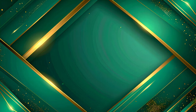 Emerald green geometric background with gold accents, radiating outwards from a central void