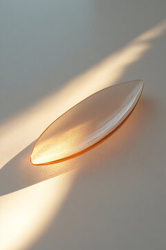 A single cuttlefish bone illuminated by warm sunlight