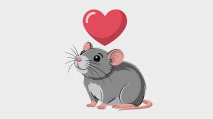 Obraz premium Cute gray cartoon mouse with heart symbol above head expressing love and affection in a playful digital illustration