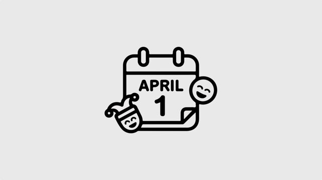 April fool's day calendar icon with smiling face and teasing gesture on light gray background