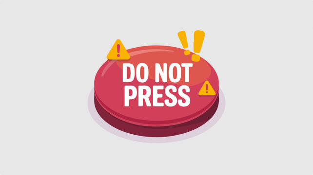 Warning button with do not press text and caution symbols on red background