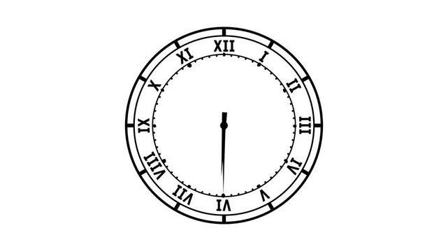 Analog roman clock animation on transparent background. Time Distortion Clock &ndash; Hour Hand Faster than Minute Hand. 4k animation.