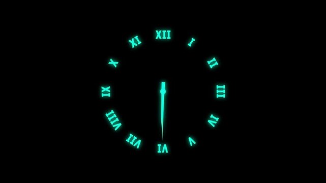 An analog clock with Roman numerals animation. Fast time analog clock face with transparent background. 4k animation.