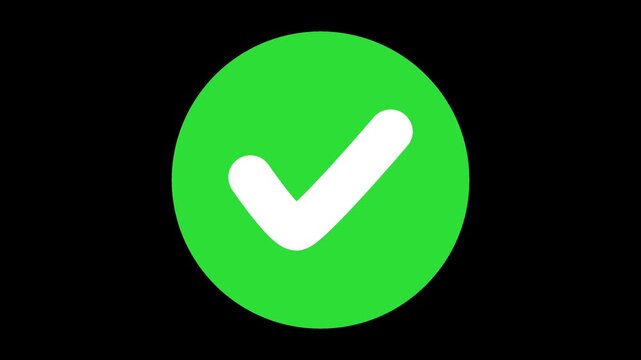 An animation of a white checkmark appearing on a green circular plate | Motion graphics for success and recognition