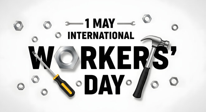 International workers' day celebration with labor tools and gears