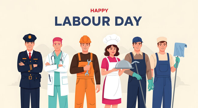 Labour day celebration with diverse professionals