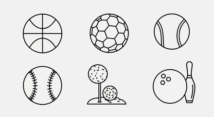 Fototapeta premium Set of Six Sports Balls Icons: Basketball, Soccer, Tennis, Baseball, Golf, Bowling